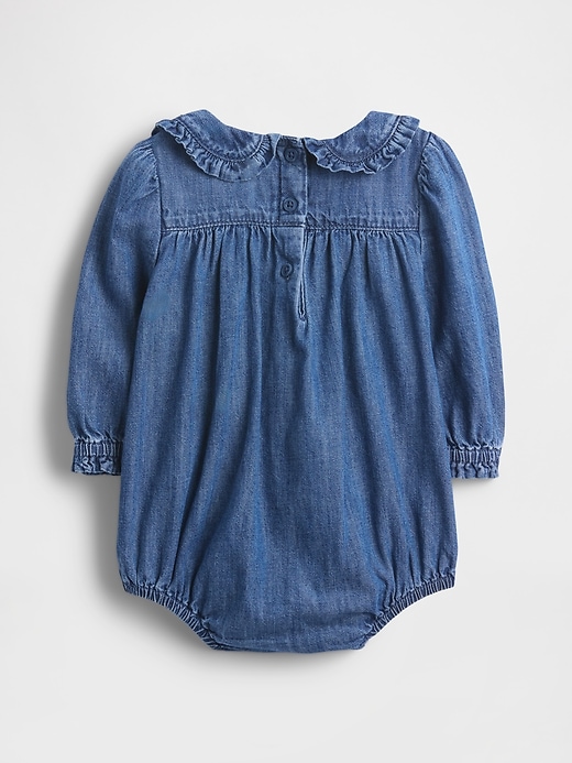 body en jean à volants et col bouffant pour bébé