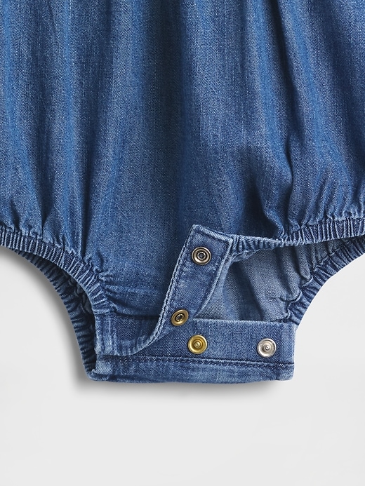 body en jean à volants et col bouffant pour bébé