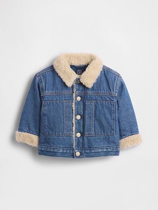 veste bébé en denim ultra-doux et sherpa à motif ours