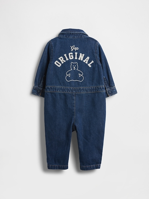 combinaison bébé en jean avec logo ours