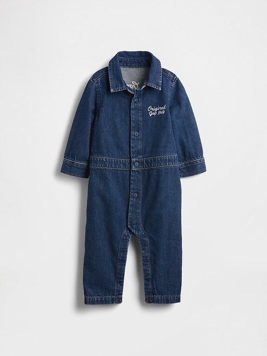 combinaison bébé en jean avec logo ours