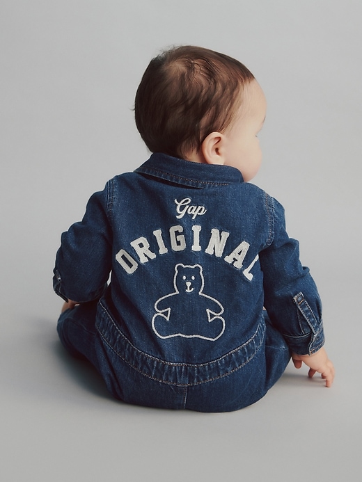 combinaison bébé en jean avec logo ours