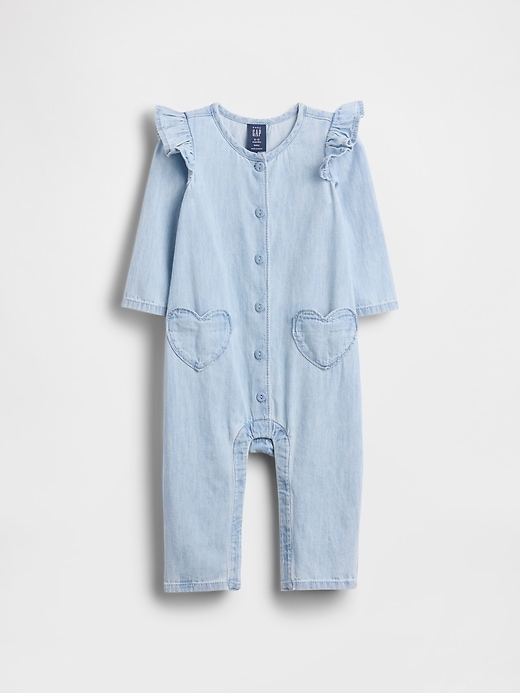 combinaison bébé en denim avec poche cœur