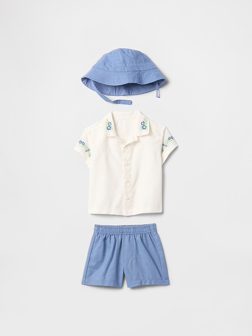 ensemble bébé en lin et coton brodé