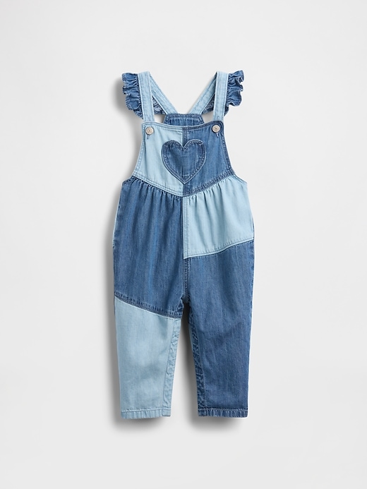salopette bébé en jean bicolore avec cœur