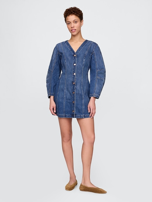 robe courte en jean à manches bouffantes