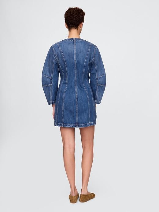 robe courte en jean à manches bouffantes