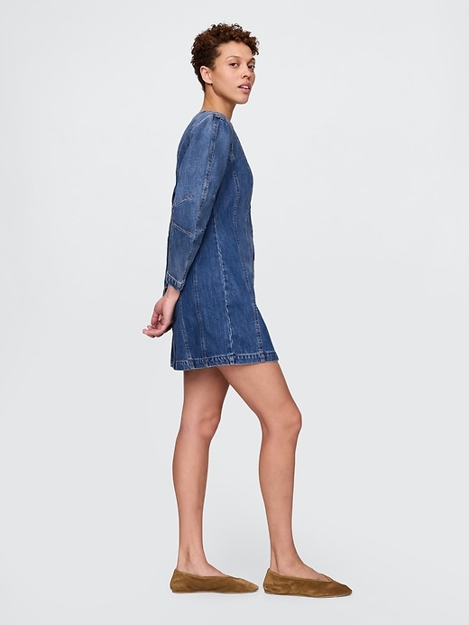 robe courte en jean à manches bouffantes