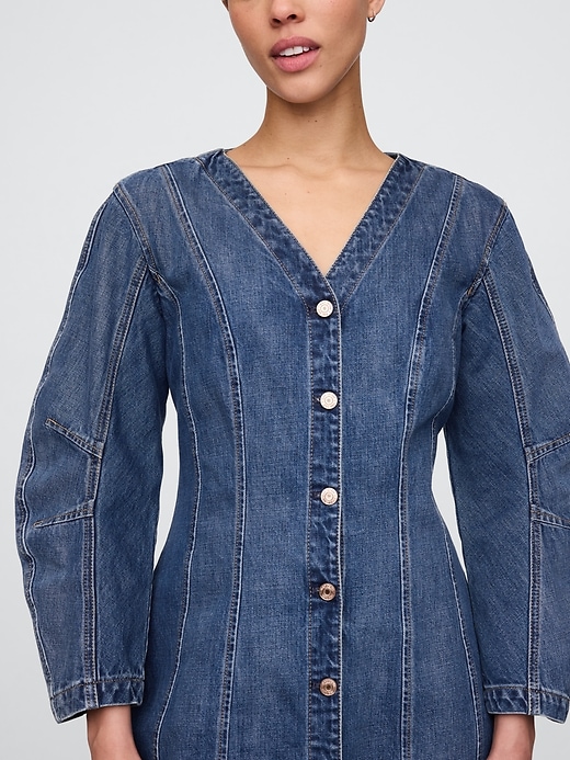 robe courte en jean à manches bouffantes