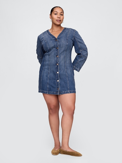 robe courte en jean à manches bouffantes