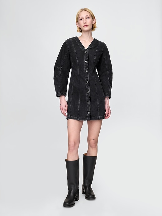 robe courte en jean à manches bouffantes