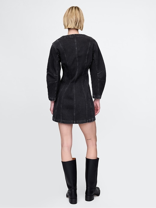 robe courte en jean à manches bouffantes