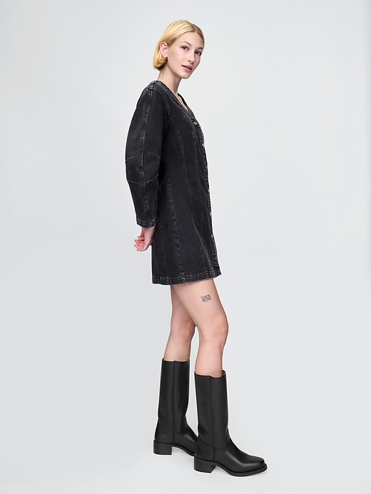 robe courte en jean à manches bouffantes