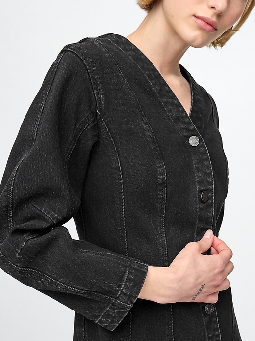 robe courte en jean à manches bouffantes