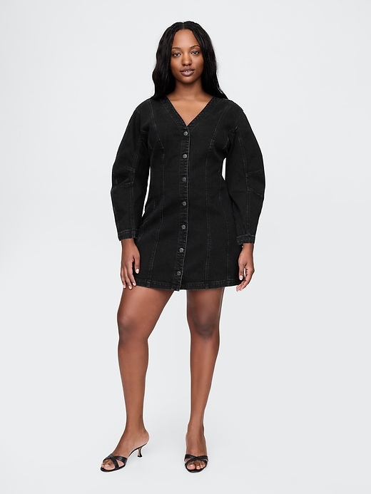 robe courte en jean à manches bouffantes