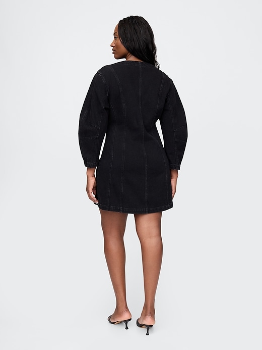robe courte en jean à manches bouffantes