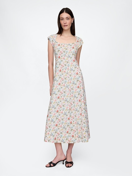 robe longue à manches courtes en lin mélangé