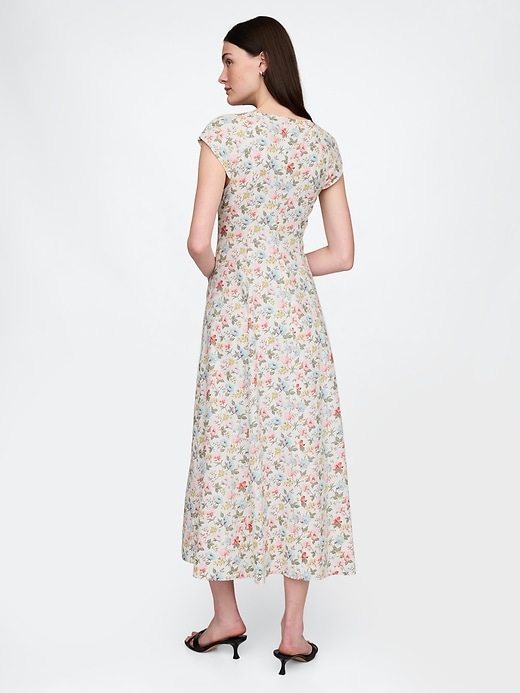 robe longue à manches courtes en lin mélangé