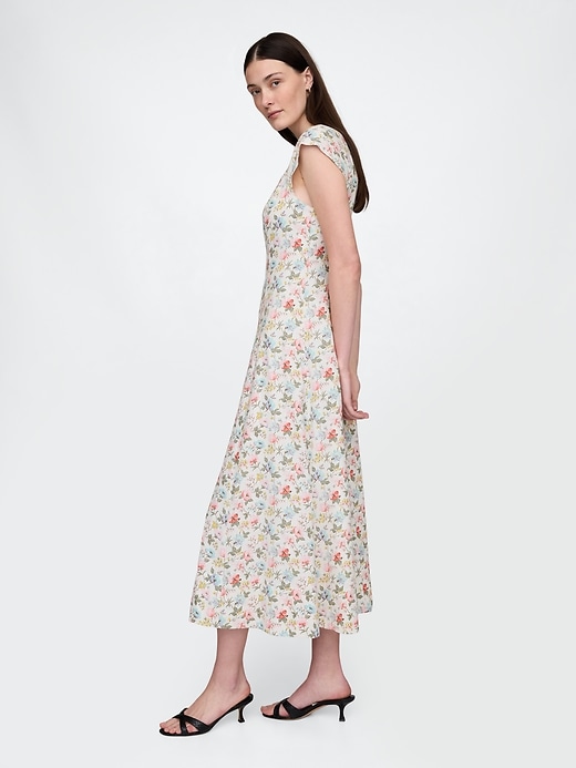 robe longue à manches courtes en lin mélangé
