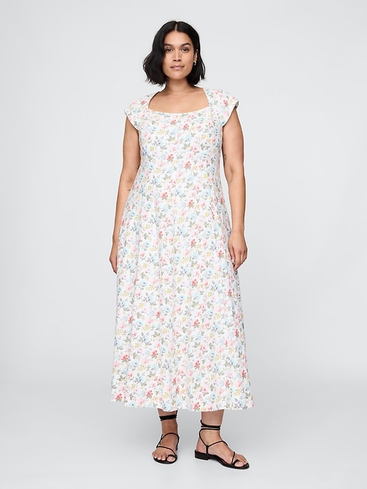 robe longue à manches courtes en lin mélangé