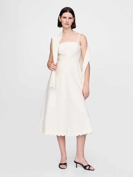 robe midi festonnée en lin mélangé