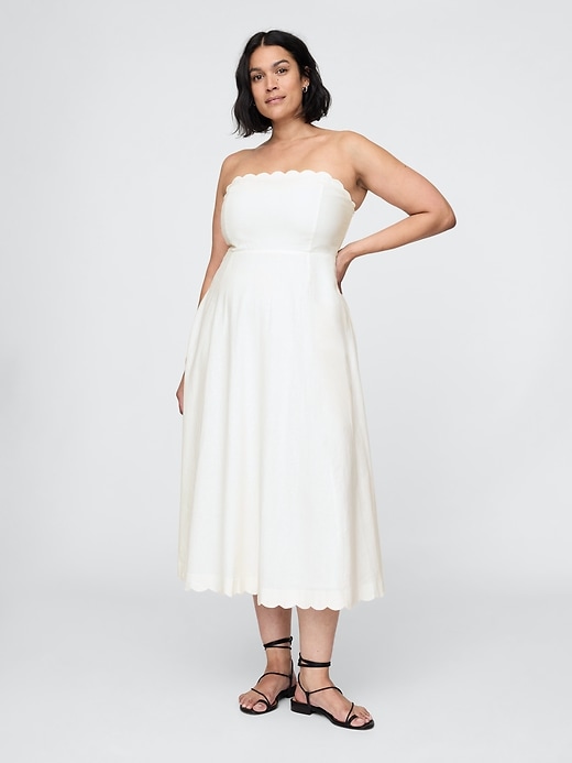 robe midi festonnée en lin mélangé