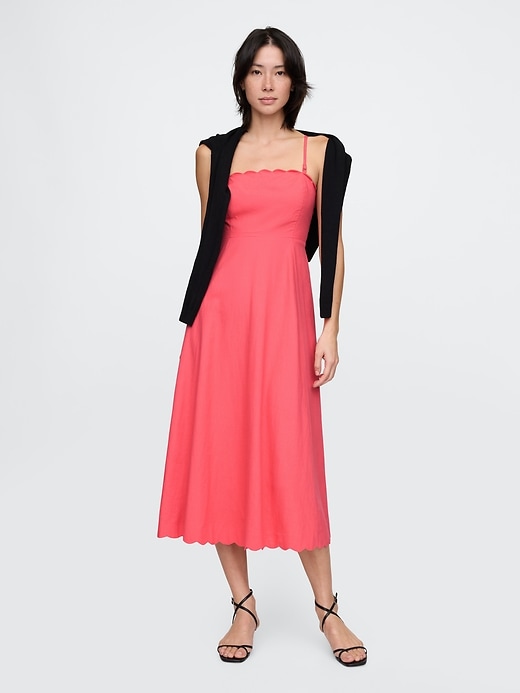 robe midi festonnée en lin mélangé