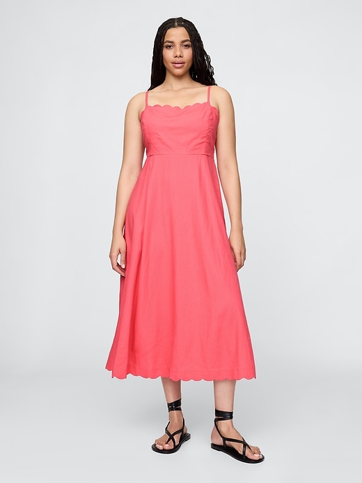 robe midi festonnée en lin mélangé