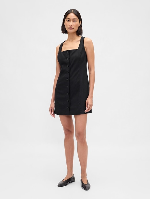 robe courte boutonnée en lin mélangé