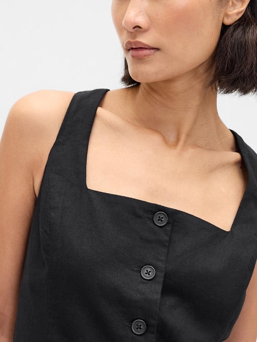 robe courte boutonnée en lin mélangé