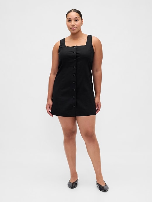 robe courte boutonnée en lin mélangé