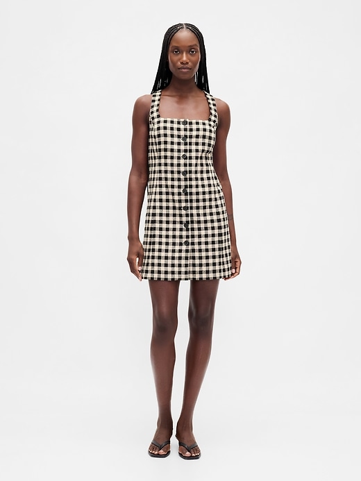 robe courte boutonnée en lin mélangé