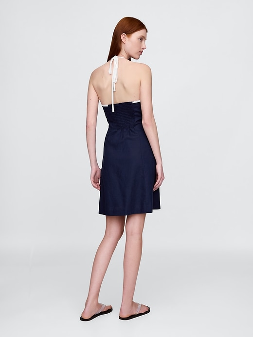 robe courte dos nu en lin mélangé