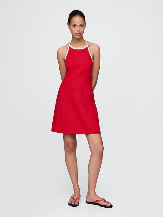 robe courte dos nu en lin mélangé