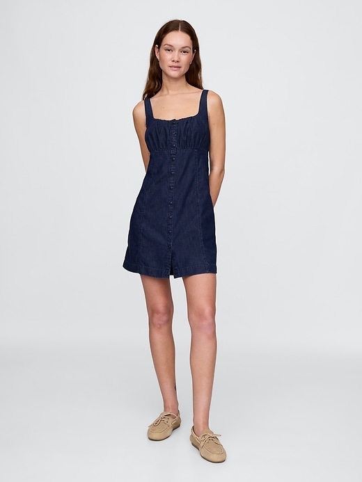 robe mini en denim ultra-doux à col carré
