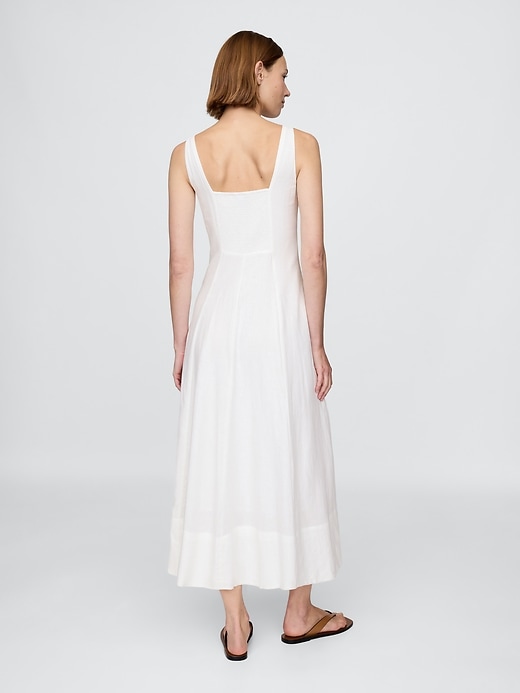 robe longue à col carré en lin mélangé