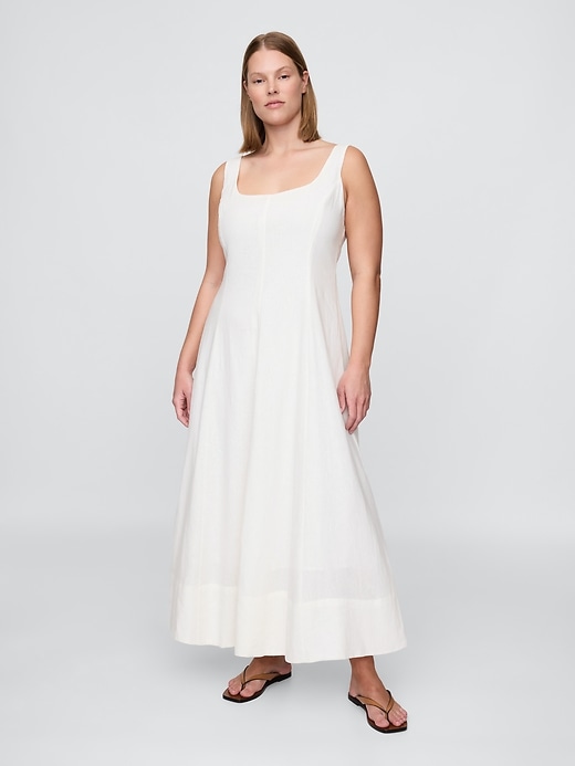 robe longue à col carré en lin mélangé