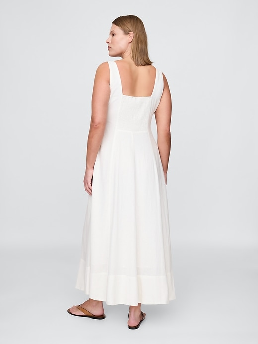 robe longue à col carré en lin mélangé