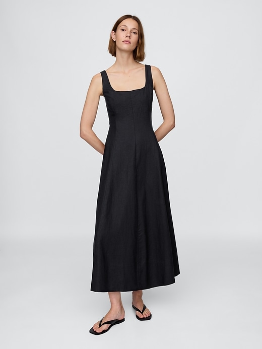 robe longue à col carré en lin mélangé
