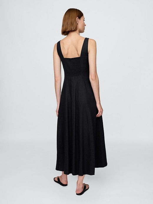 robe longue à col carré en lin mélangé