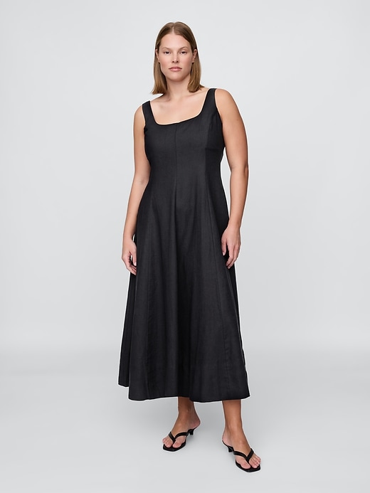 robe longue à col carré en lin mélangé
