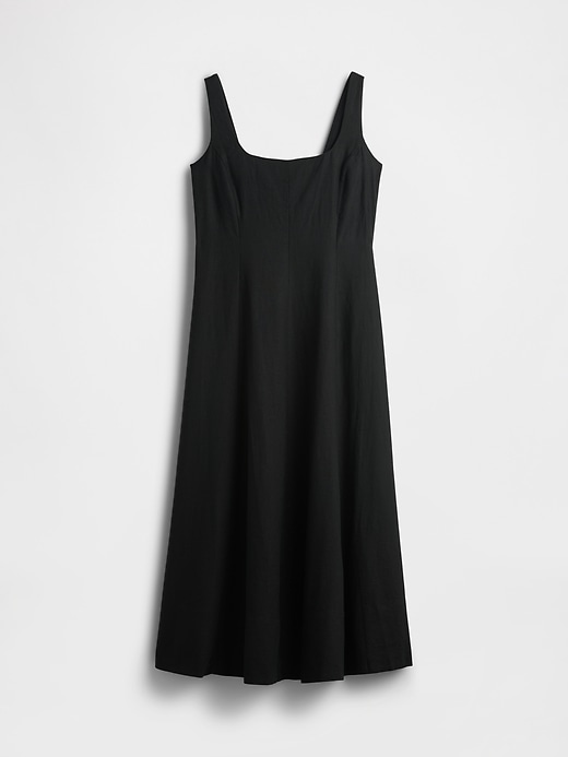 robe longue à col carré en lin mélangé