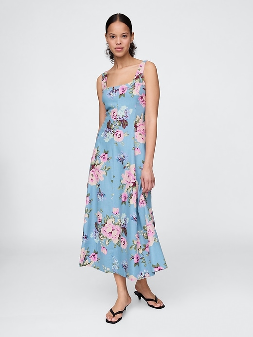 robe longue à col carré en lin mélangé