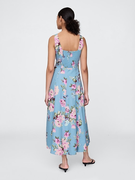 robe longue à col carré en lin mélangé