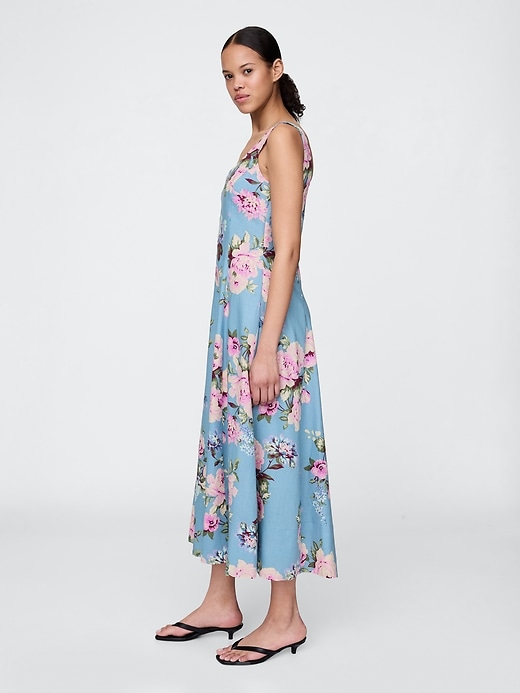 robe longue à col carré en lin mélangé