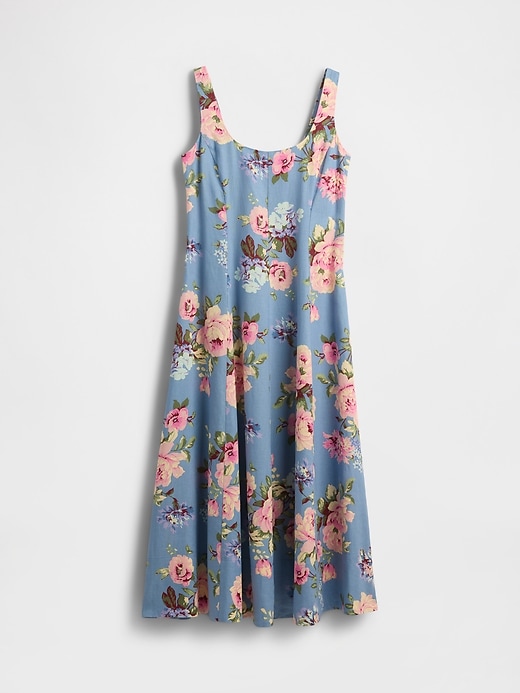 robe longue à col carré en lin mélangé