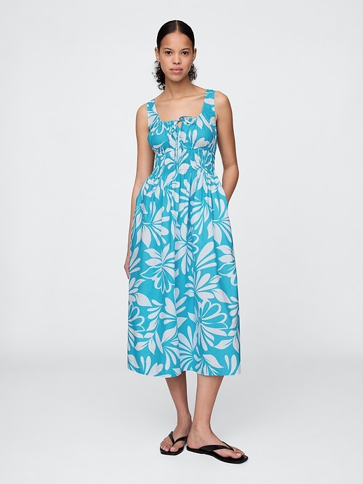 robe midi smockée en popeline