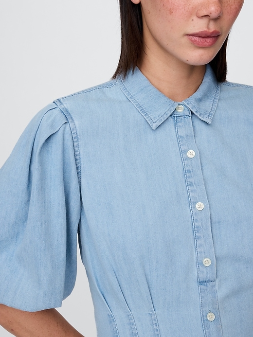 robe-chemise courte en jean à bulles