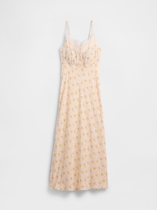 robe longue en crêpe à décolleté cœur et bordure en dentelle