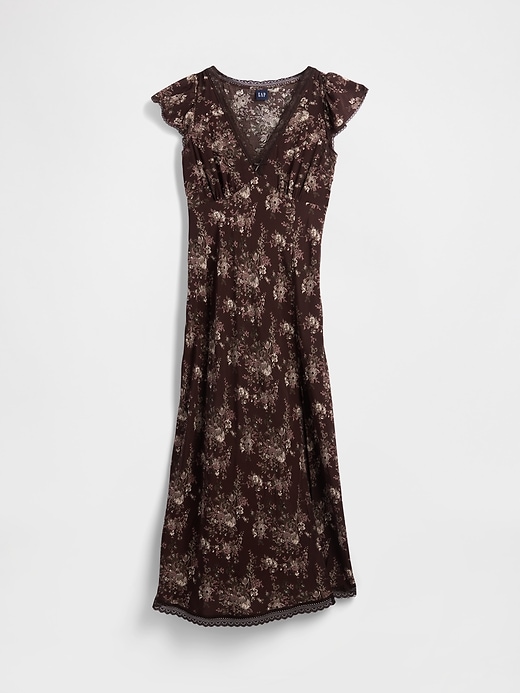 robe longue en crêpe à col en v ornée de dentelle
